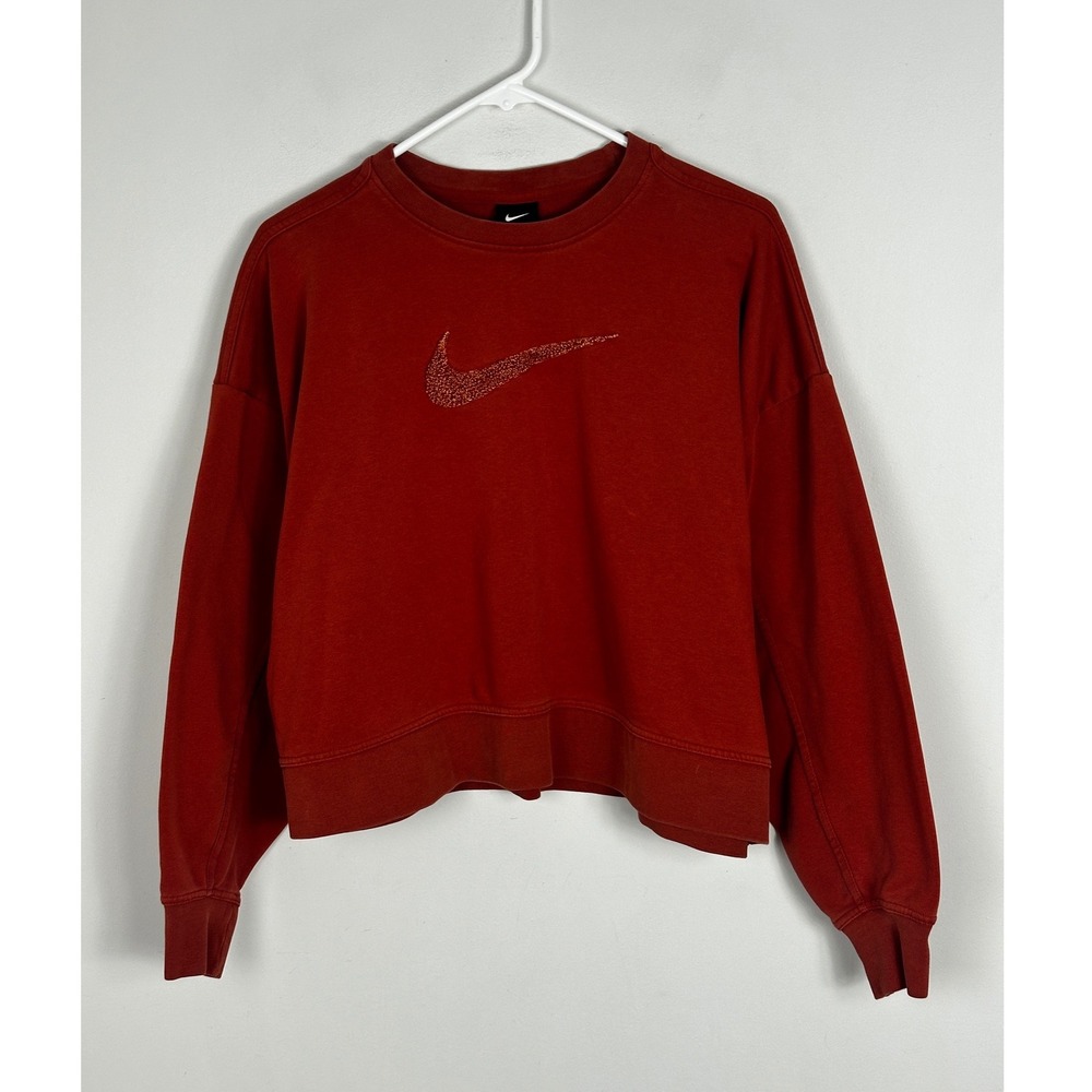 Nike Swoosh Crew Neck Sweatshirt Orange Womens Sz Large Retro Athletic Pullover